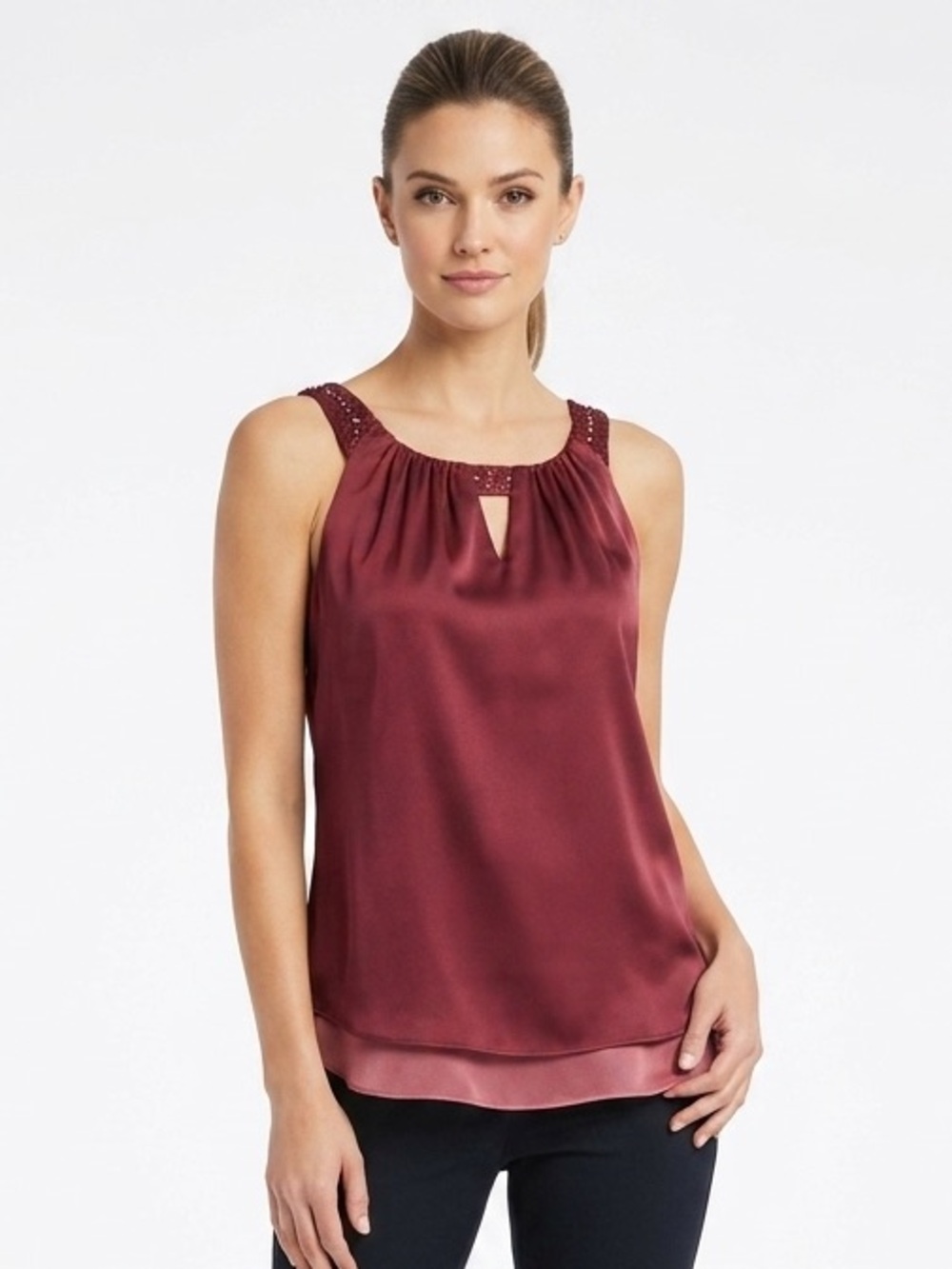 WHBM Romance Layering Satin Shell Brick Burgundy 4P $79 NWT